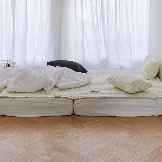 깃든 먼지없는 퓨어 패밀리 침대 패드, 3 크림 스트라이프