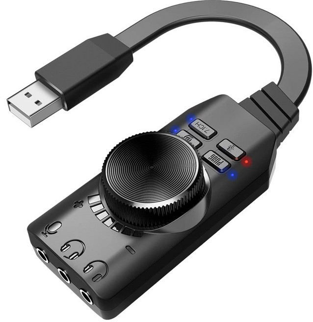 컴스 7.1CH 서라운드 USB 사운드카드 게이밍 외장형, HA005, 1개