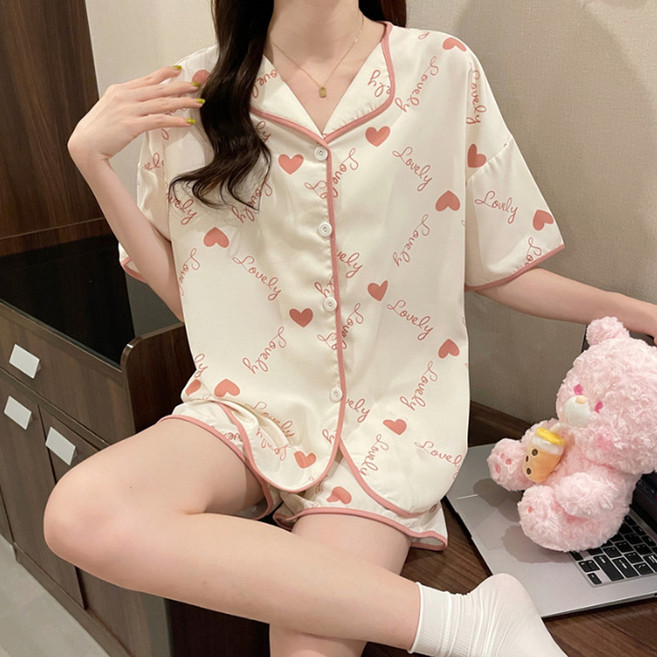 Elsso 女款寬鬆版睡衣短袖短褲套裝