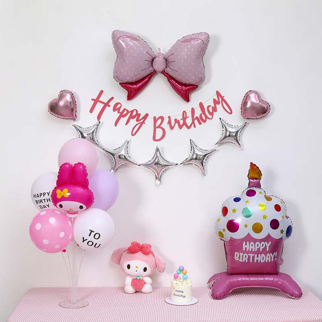 피앤비유니티 핑크 캐릭터 생일 케익 풍선 가랜드 세트, 04 마이멜로디 핑크, 1세트