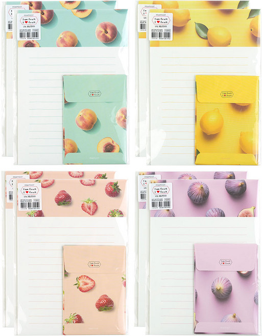 핑크풋 나는 과일 편지지 4종 x 2p 세트, 혼합색상, 1세트