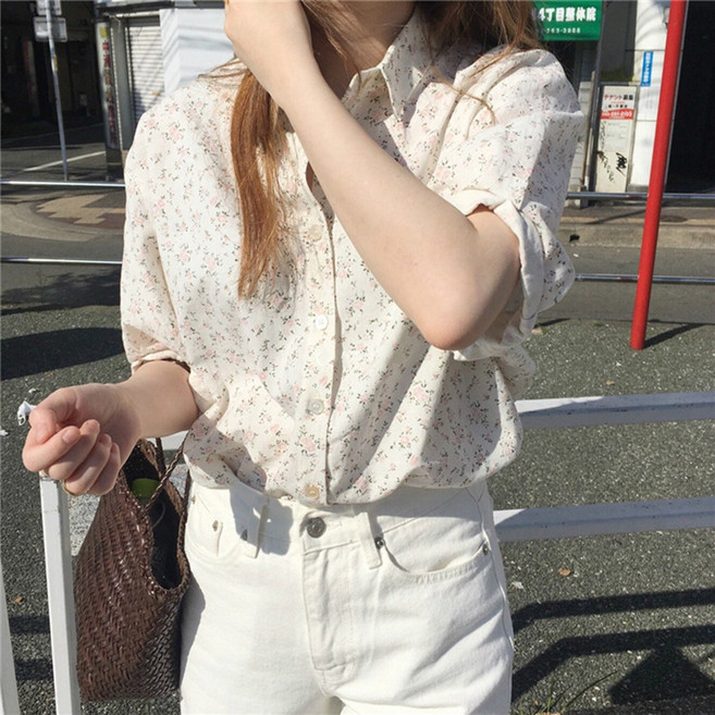 PEONIST 女款花朵泡泡袖襯衫