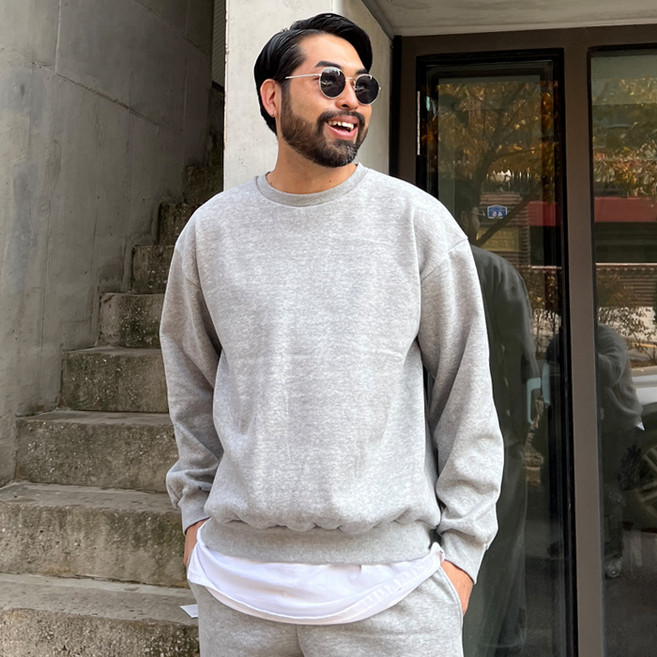 파이브라지 남성용 빅사이즈 기모 트레이닝 오버핏 맨투맨