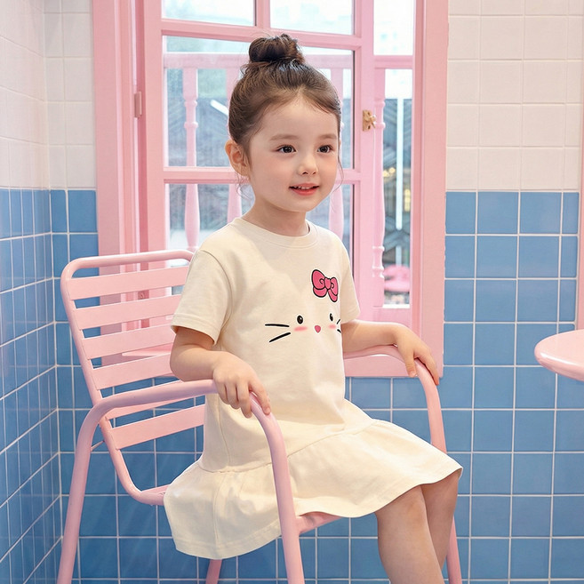 골든래빗 반팔 리본 냥이 원피스