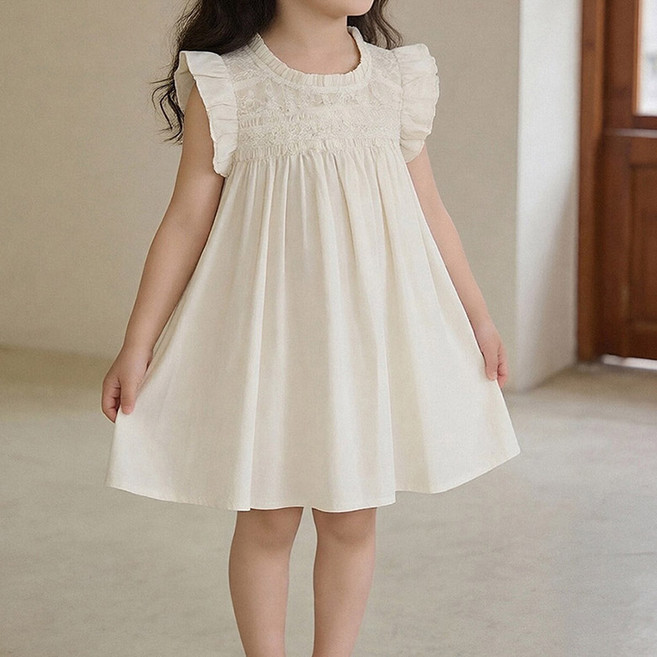 유블리 아동용 도라킨 어깨 프릴 러블리 원피스