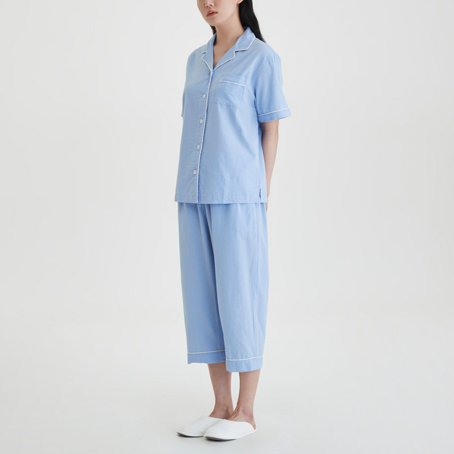 JAJU 女性棉質泡泡紗七分睡衣套裝
