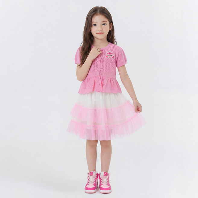 PremierFam 兒童用 Catch! Teenieping 哈啾萍 粉紅款 五分袖開襟衫 + 公主裙套裝