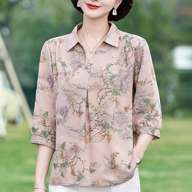 인피어스 여성용 중년 7부 블라우스 I263-75