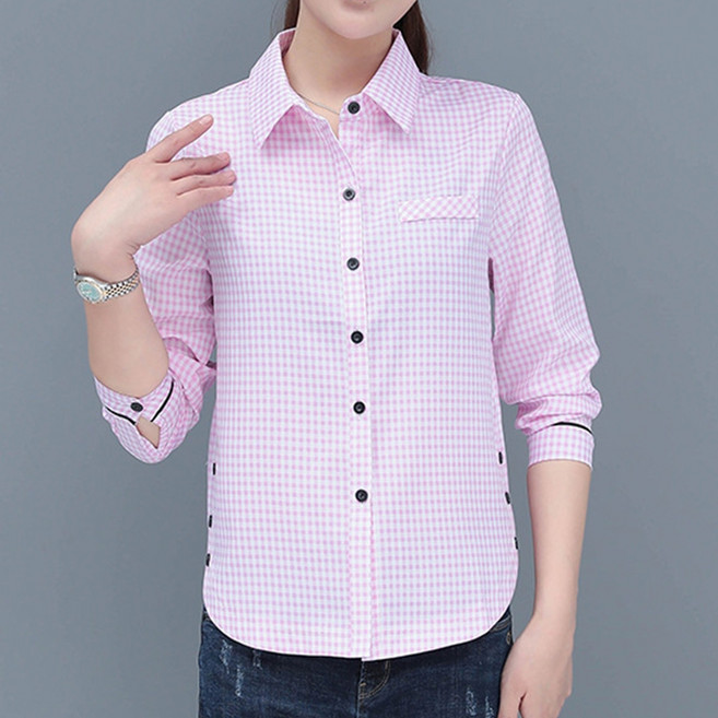 알로데 여성용 미라 옆라인 트임단추 체크 셔츠