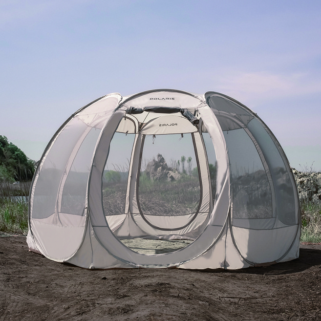 폴라리스캠프 P1 컴팩트 메쉬 원터치 텐트, 웜그레이, 2-4인용