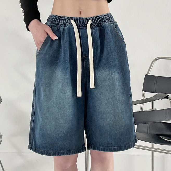 jalbba jean 男女通用 Norman 五分水洗丹寧鬆緊腰百慕達短褲