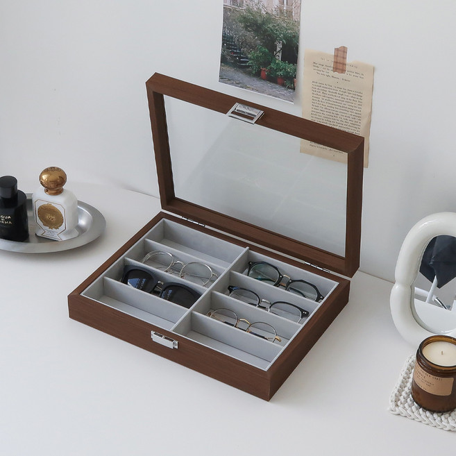 8구 우드 선글라스 안경 정리 보관함, 브라운, 1개