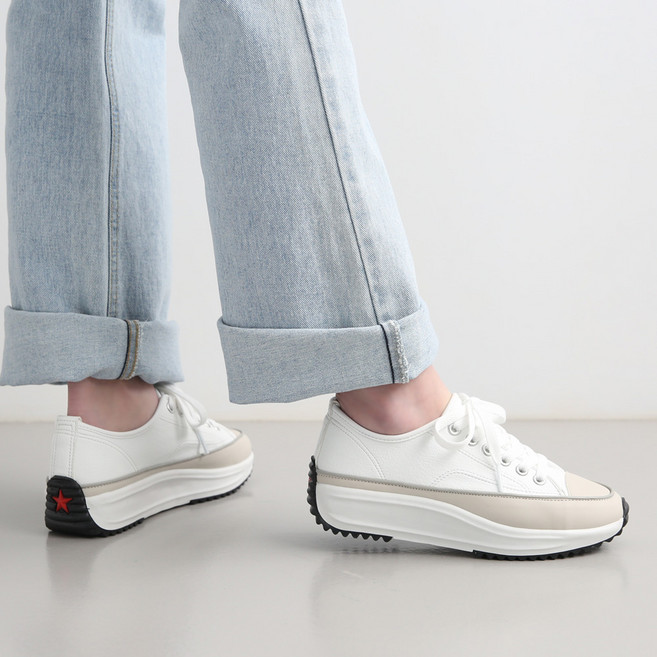 단골언니 여성용 후후 로우 가죽 키높이 스니커즈 5cm