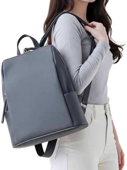 MISS BAEK 女用大理石紋日常旅行皮革後揹包, 灰色