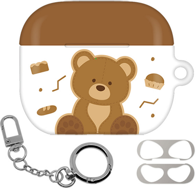 몬드몬드 에어팟 3세대 하드 케이스 + 철가루방지 스티커 + 키링, 베어패턴 브래드베어패턴(케이스), 1개