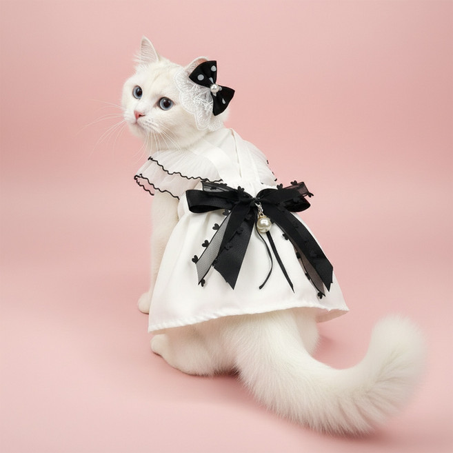 웨이비데이즈 반려동물 리본 나시 여름 원피스 W265-0106, 화이트, 1개