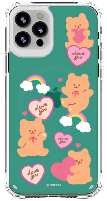트라이코지 러브 베어 패턴 젤하드 맥세이프 휴대폰 케이스