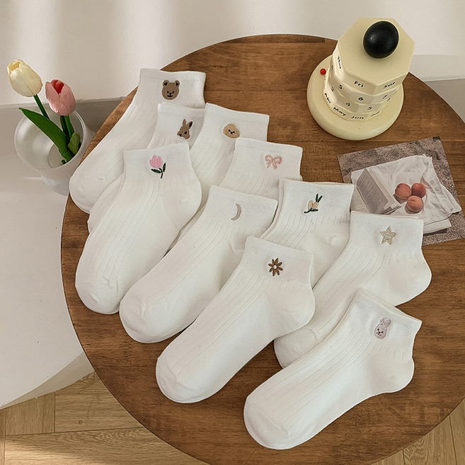 워더미 여성용 깔끔 자수 발목 양말 10종 세트 M1001