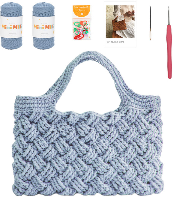 yarna 미니밀리 위브백 DIY + 바늘 부자재 세트, 1세트, 720 라이트인디고