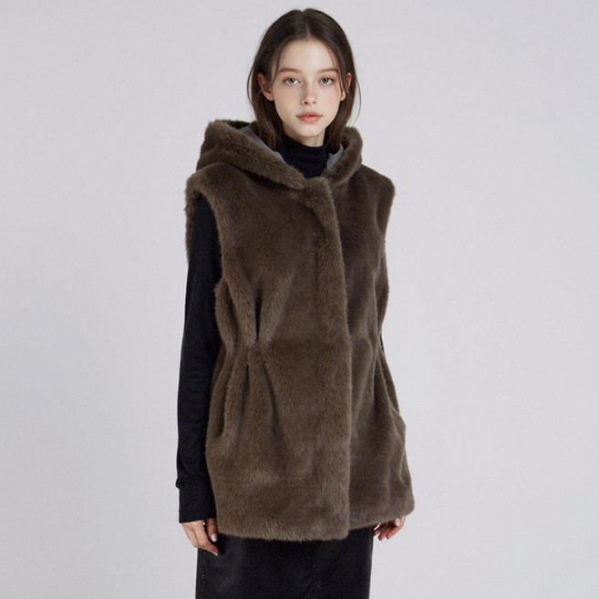 부루앤쥬디 여성용 후드 퍼 베스트 BBRLOT406B