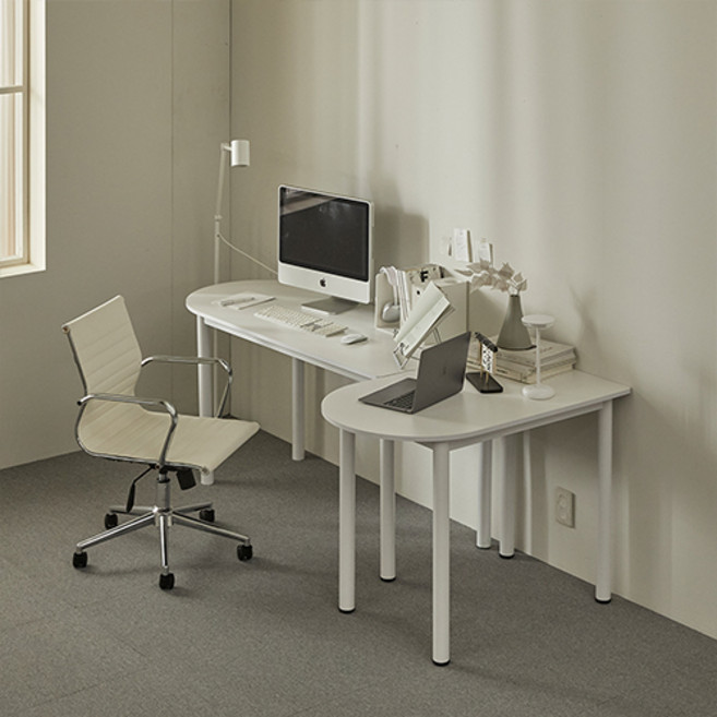 16피스 BMD 1200 반원형 멀티 식탁 테이블 책상 데스크, 화이트