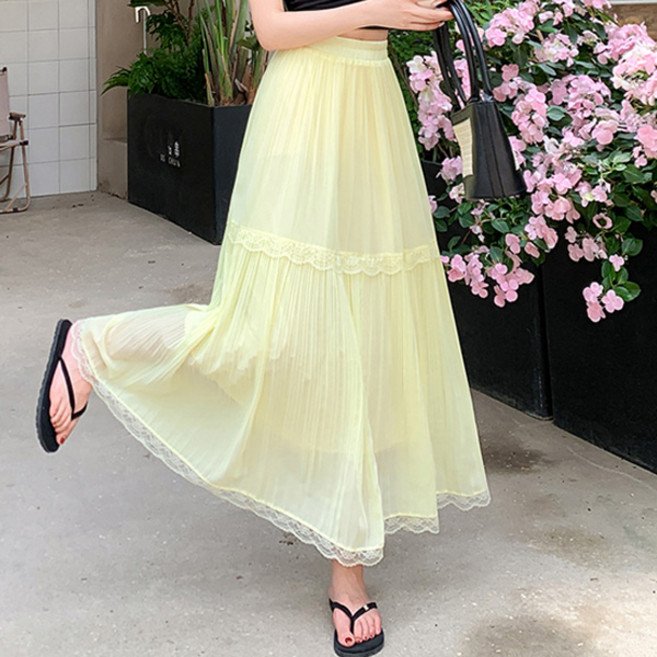 포플러앤씨 여성용 리디아메 레이스 밴딩 스커트 P26SMSK030624