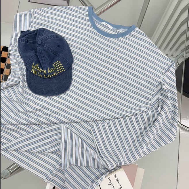 보리 배색 ST 단가라 오버핏 티셔츠 임부복 Mu029