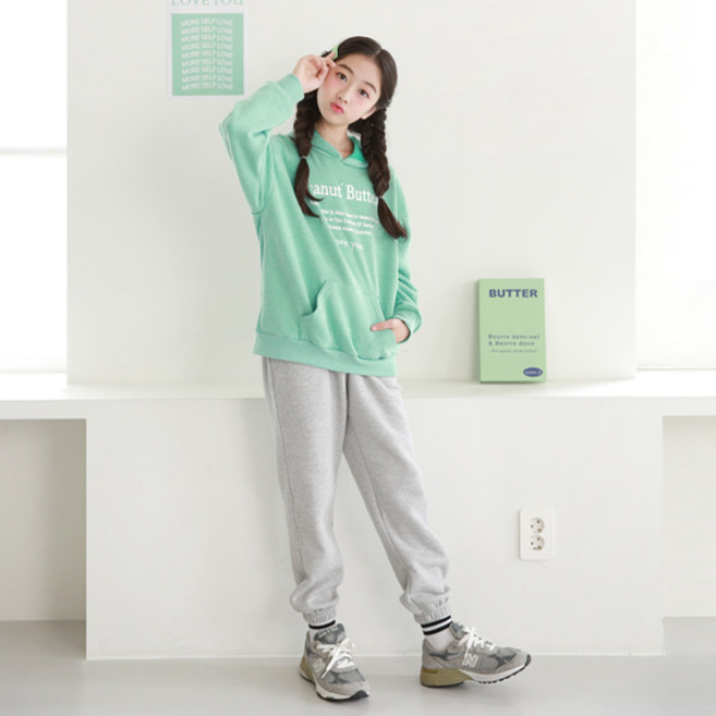 나나주니 여아용 파스텔 후드 라벨 보온 상하의 세트