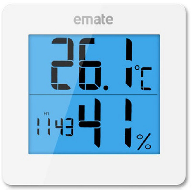 이메이트 욕실 방수 흡착식 스마일 디지털 LED 온습도계, 1개, 화이트