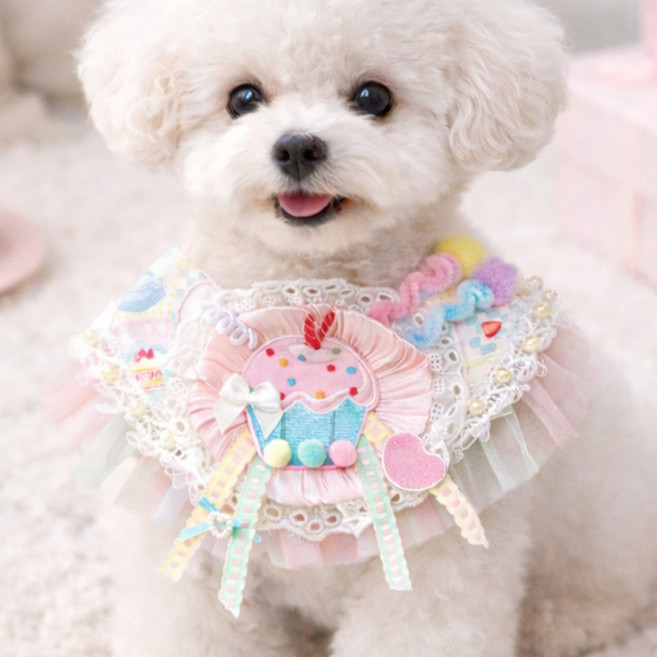 웨이비데이즈 반려동물 귀여운 생일 사진 촬영 소품 턱받이 W264-0092, 핑크, 1개