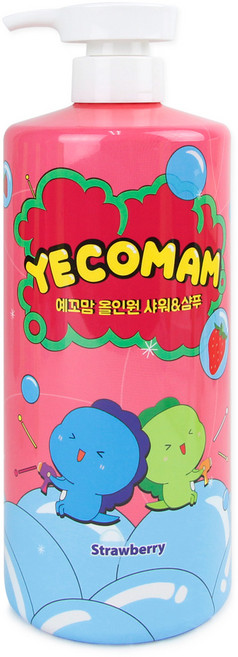 예꼬맘 어린이 대용량 3in1 올인원 바스앤샴푸 딸기, 1L, 1개