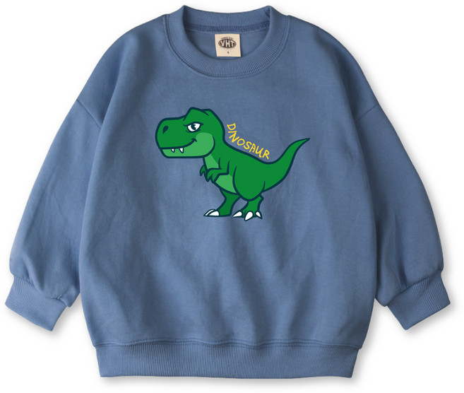 VENHIT 童款恐龍圖案寬鬆棉質雙面布大學T