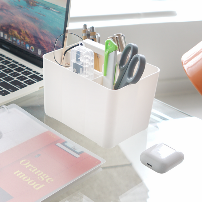 엠비코 큐브 다용도 칸막이 수납 정리함 소, 화이트, 1개