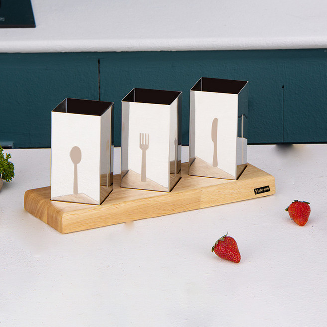 네이처타임즈 원목 스테인리스 숟가락 포크 칼 통, 혼합색상, 1개