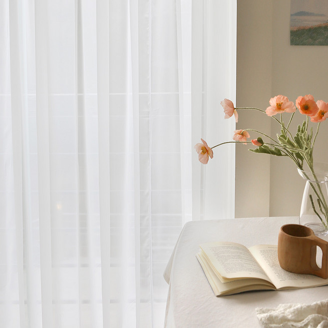 쁘리엘르 살랑살랑 차광 쉬폰 나비주름 커튼 핀형+ 커튼끈 세트