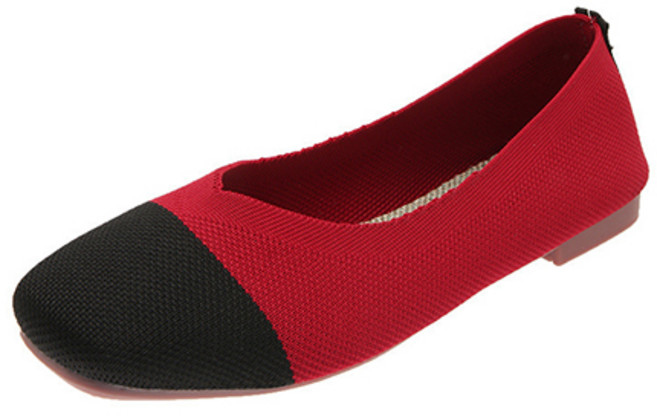 배색 컬러 발편한 신발 굽 낮은 단화 니트 플랫슈즈