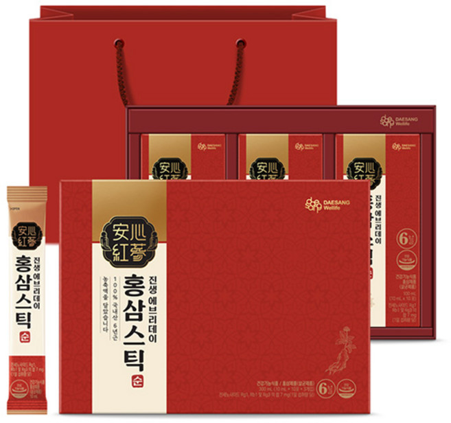 대상웰라이프 진생 에브리데이 홍삼스틱 순 + 쇼핑백, 1개, 300ml