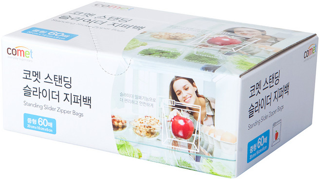 comet 直立滑扣夾鏈保鮮袋, 中(M), 60入, 1盒
