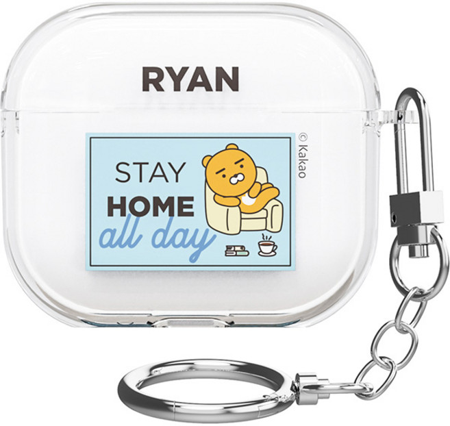 카카오프렌즈 스테이 앳 홈 에어팟 3 투명슬림 케이스 + 키링, 홈라이언, 1개