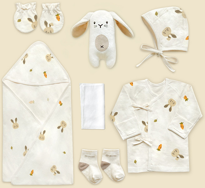 ikii 신생아 오가닉 말띠 배냇저고리 반소매 출산선물 7종 세트 + 쇼핑백