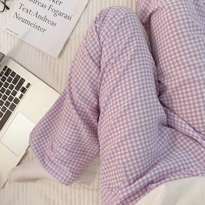 뷰티인뷰티 여성용 체리 체크 잠옷 긴바지