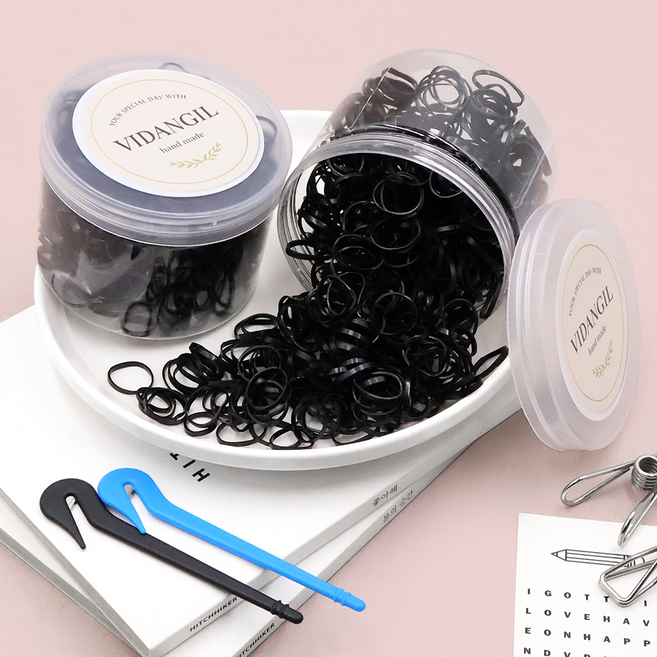 비단길 츄잉원통 대용량 고무줄 머리끈 2세트 + 이지컷 고무줄 칼 2p