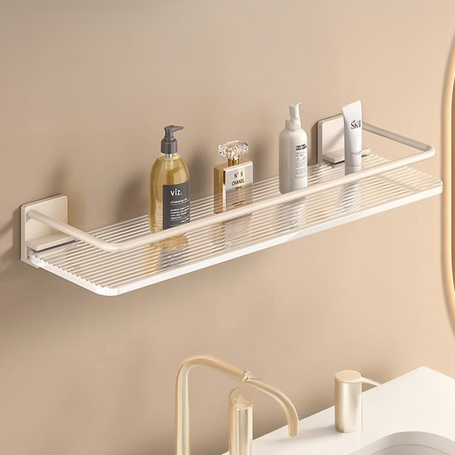 한봄누리 욕실 일자 거치대 무타공 벽걸이 선반, 아이보리, 1개