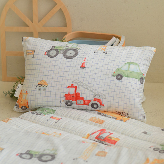 히요코베이비 모달 듀라론 양면 베개 솜포함 베개커버, 중장비친구들