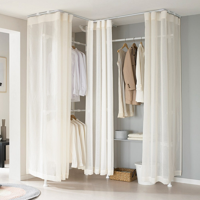 이지온 튼튼한 고정식 시스템 드레스룸 커튼 파이프선반 옷걸이 행거 EO-S413W, 아이보리