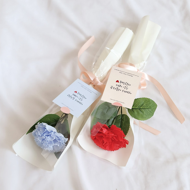 아스파시아 플르 카네이션 메시지 비누꽃 한송이 꽃다발 2종 세트, 레드 우리엄마, 블루 우리아빠, 1세트