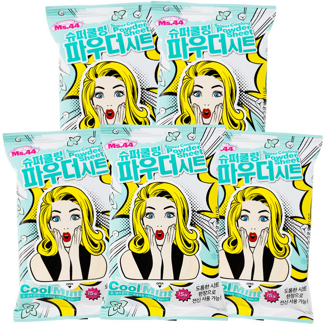 미스사사 슈퍼쿨링 파우더 시트 데오드란트 쿨민트 15p, 87g, 5개