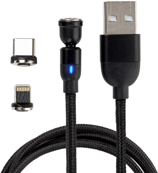 아이몰 듀얼 커넥터 마그네틱 회전 고속충전 케이블 8핀 C타입, 1m, 블랙, 1개