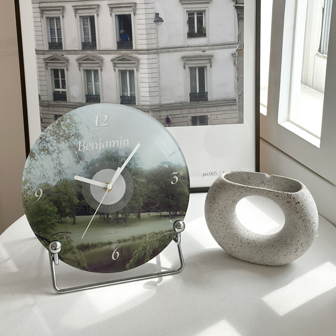 벤자민 모먼트 인테리어 시계 + 받침대 세트, 새벽숲(시계), 실버(받침대)