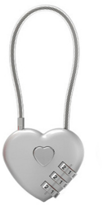 트래블큐브 하트 스테인레스 코팅케이블 3다이얼 자물쇠 그레이, 1개